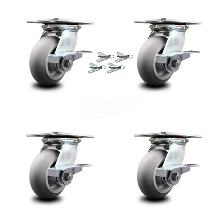 Service Caster 5 Inch Thermoplastic Caster Set with Roller Bearings and Brakes/Swivel Locks SCC SCC-35S520-TPRRD-SLB-BSL-4